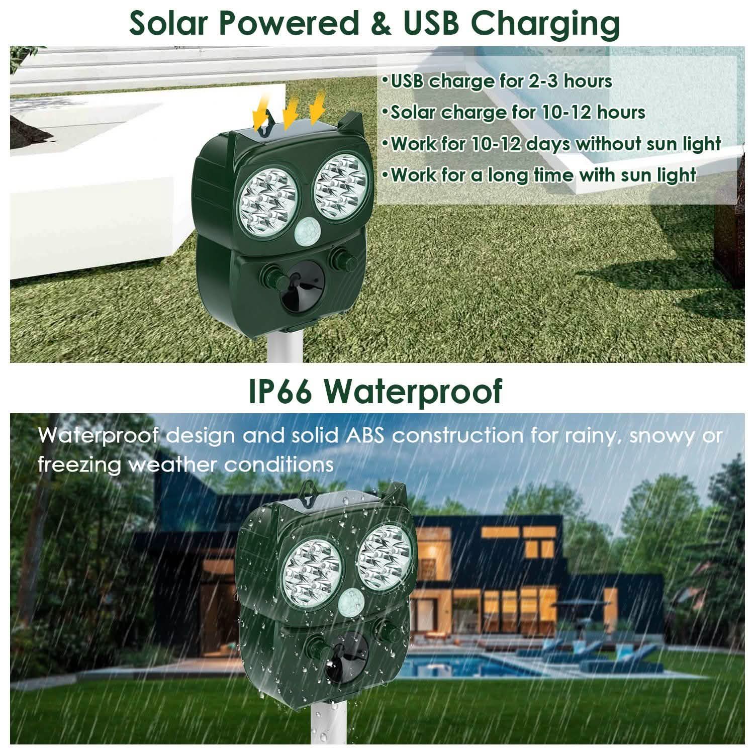 Solar Powered Ultrasonic Animal Repeller PIR Motion Sensor Pest Control - DailySale