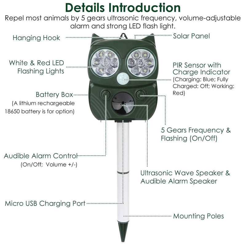 Solar Powered Ultrasonic Animal Repeller PIR Motion Sensor Pest Control - DailySale