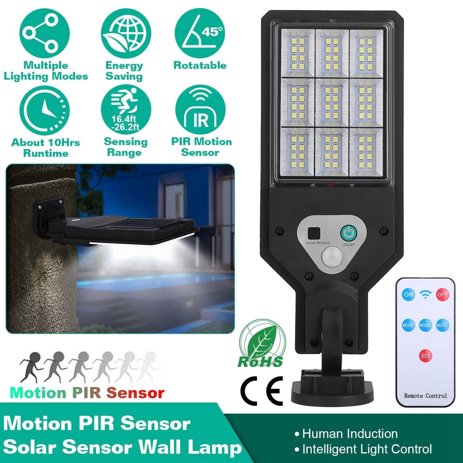 Solar Wall Light Outdoor Beads PIR Motion Sensor Remote Control Wireless Lamps Outdoor Lighting - DailySale