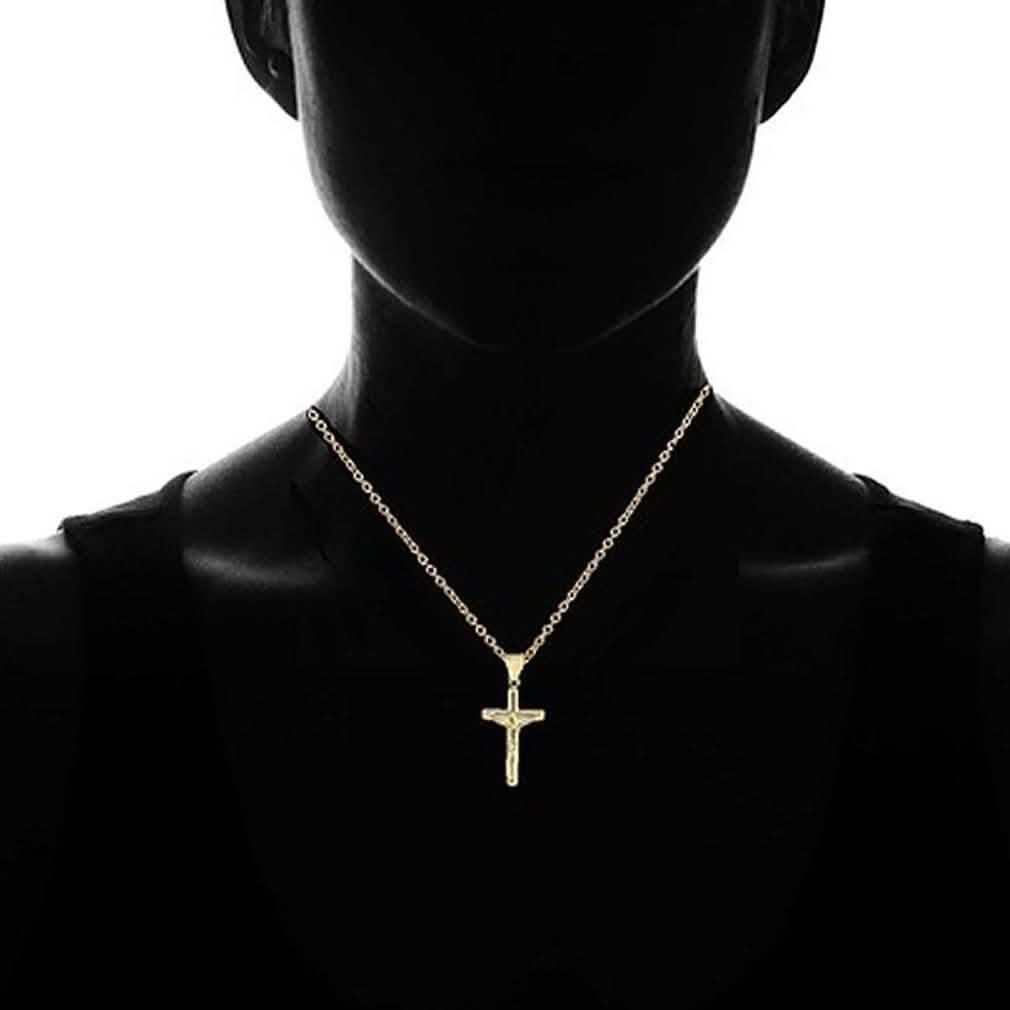 Solid 10K Yellow Gold Diamond Cut Cross Necklace Jewelry - DailySale