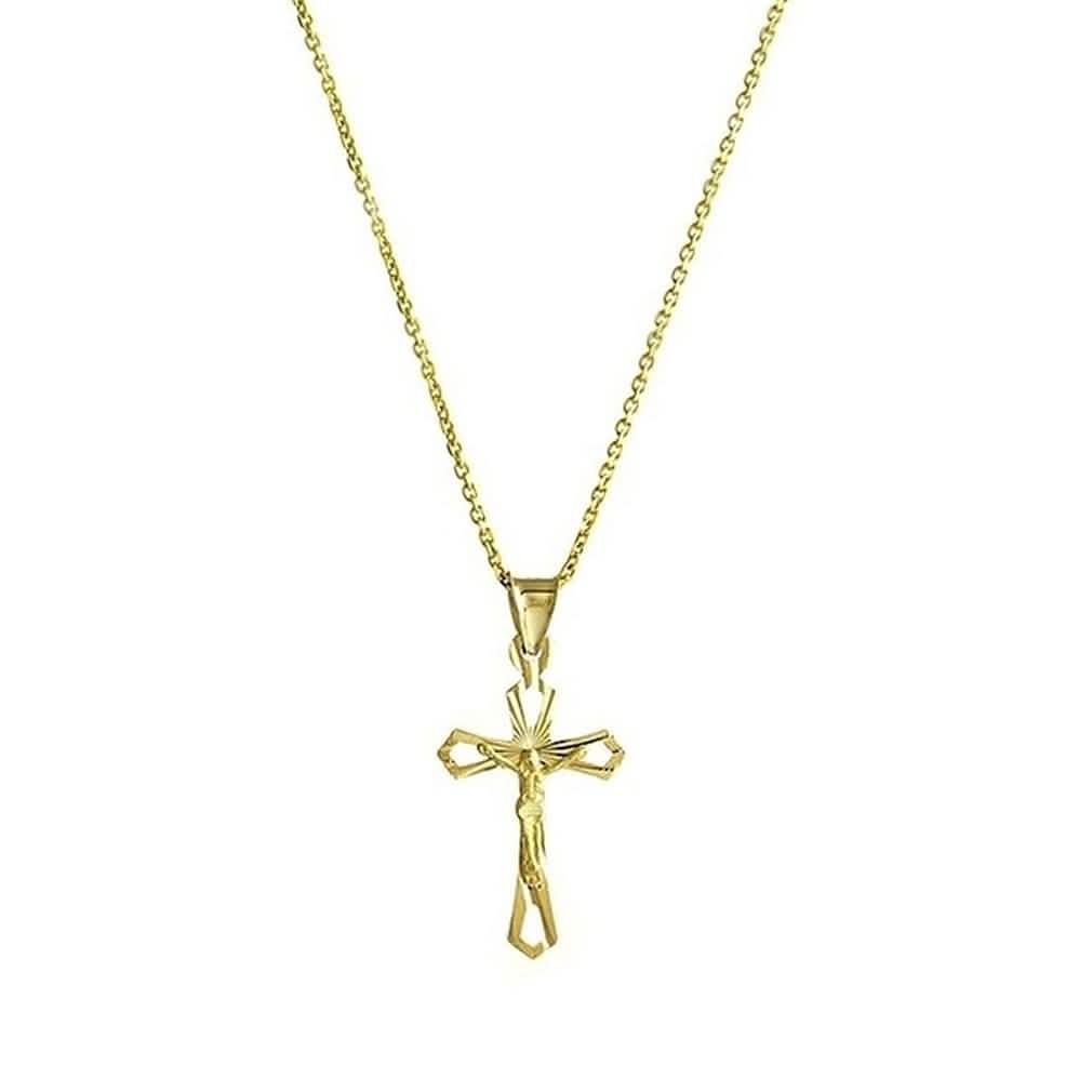 Solid 10K Yellow Gold Diamond Cut Cross Necklace Jewelry - DailySale