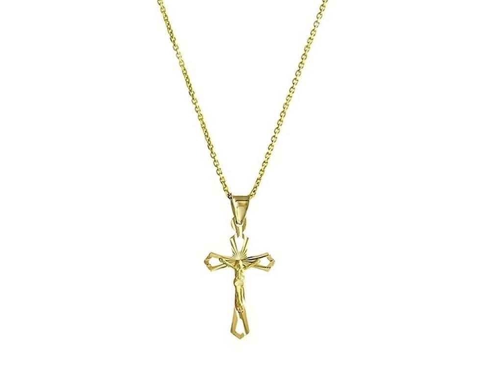 Solid 10K Yellow Gold Diamond Cut Cross Necklace Jewelry - DailySale