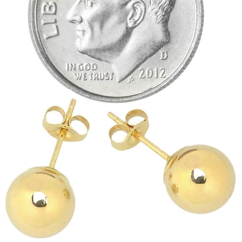 Solid 14K Gold Ball Studs - Assorted Sizes Jewelry 8mm - DailySale