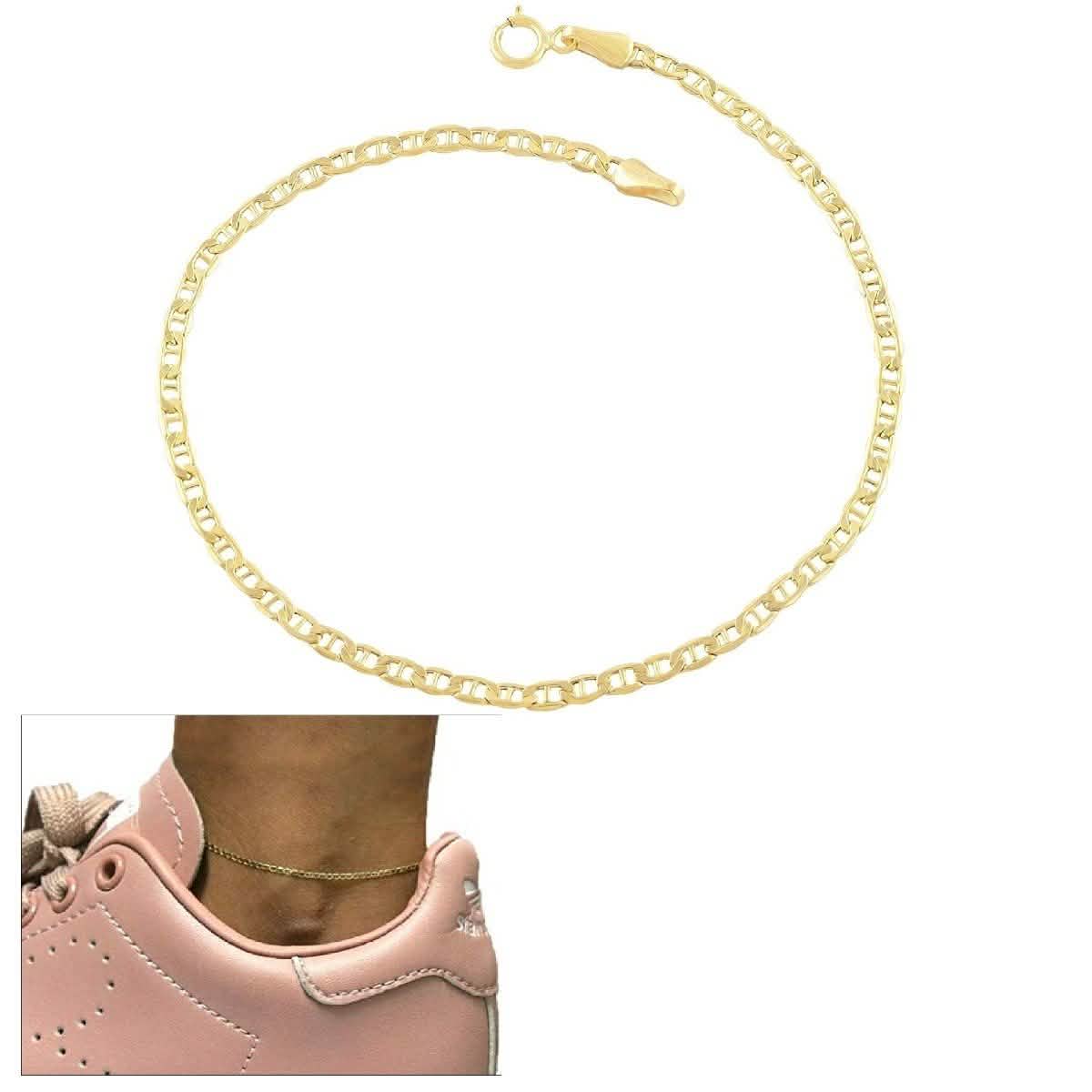 Solid 14K Gold Flat Marina Anklet Jewelry - DailySale