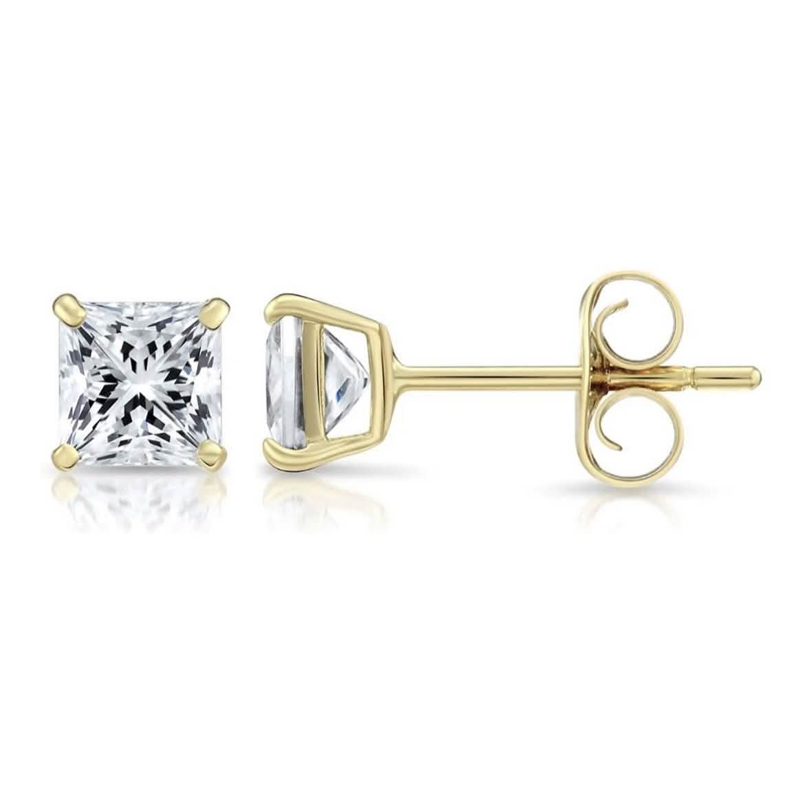 Solid 14K Yellow Gold 3mm Square Cut Crystal Studs Earrings - DailySale
