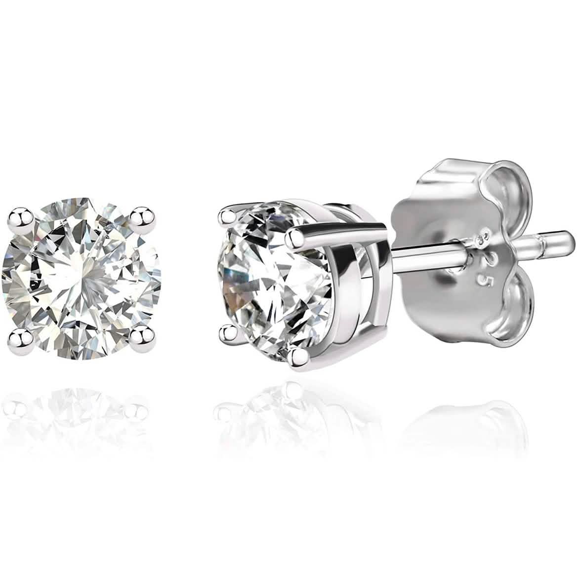 Solid 925 Sterling Silver Round Cut Crystal Small Studs Earrings - DailySale