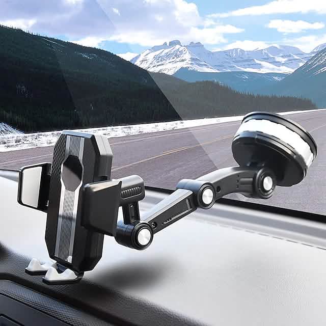 Solid & Durable Car Phone Holder Mount for Dashboard Windshield Long Arm Strong Suction Cell Phone Car Mount Automotive - DailySale