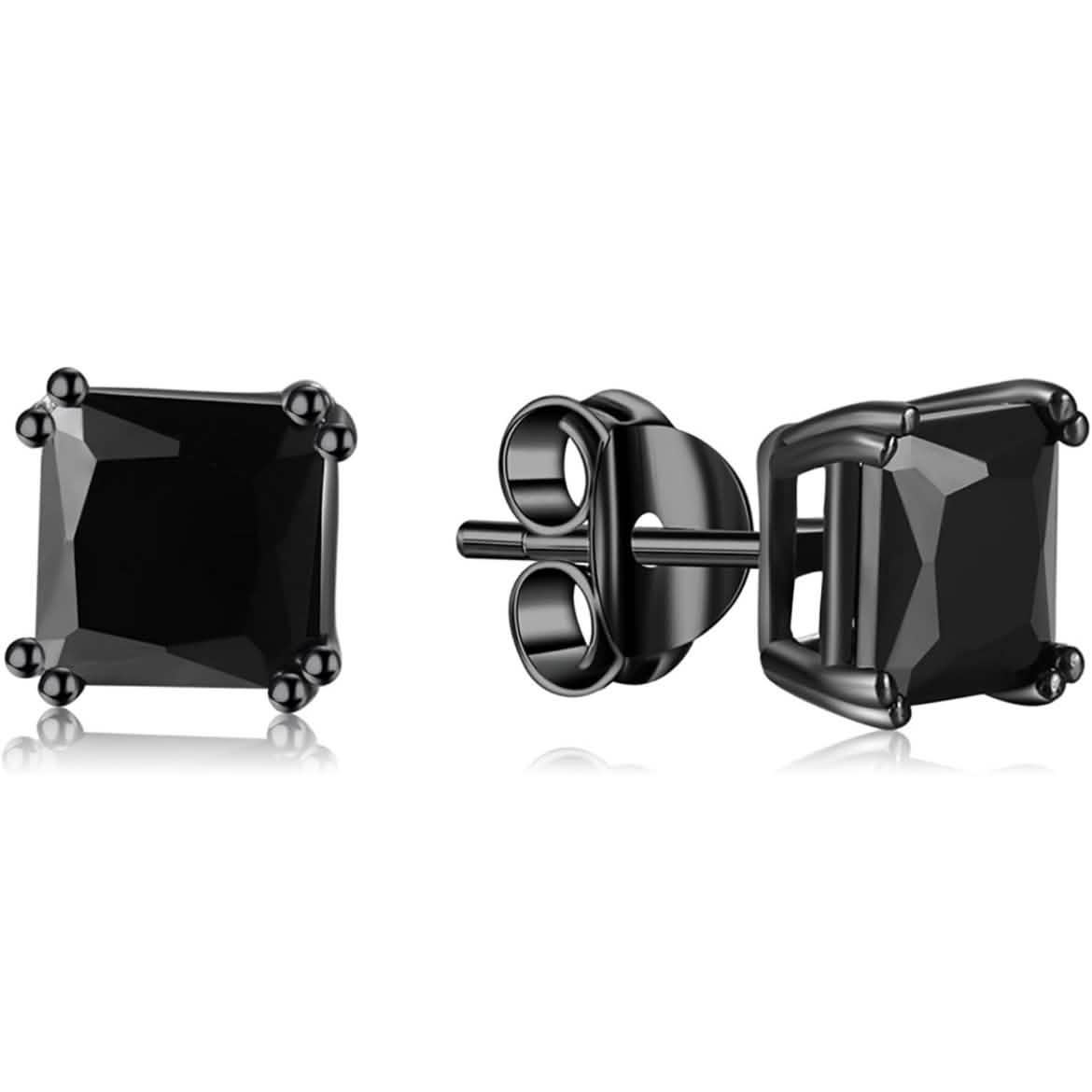 Solid Sterling Silver Black CZ Studs Earrings Princess - DailySale