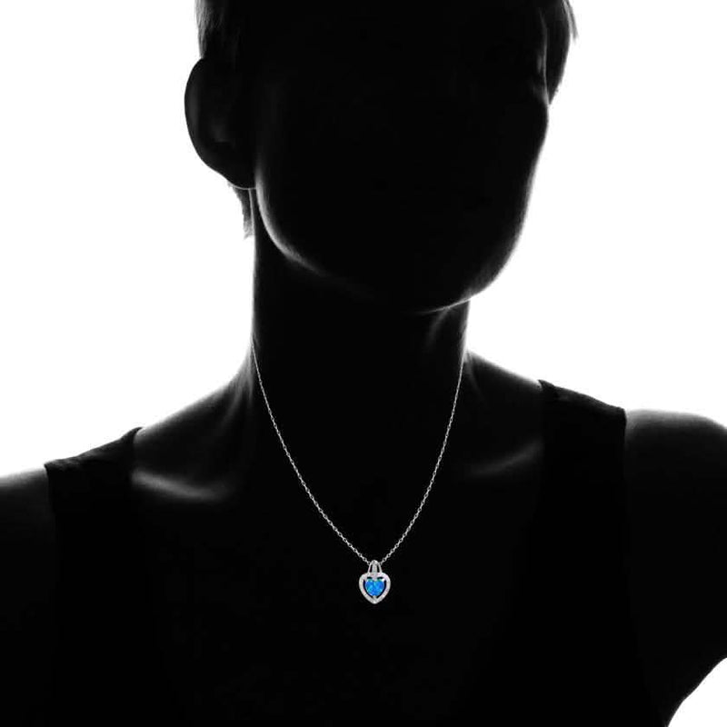 Solid Sterling Silver Blue Opal Heart Halo Necklace With Gift Box By MUIBLU Gems Necklaces - DailySale