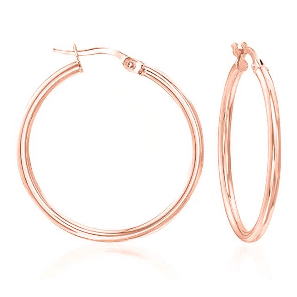 Solid Sterling Silver Plain French Lock Hoops Jewelry Rose Gold - DailySale