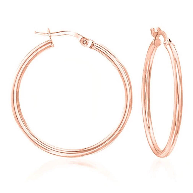 Solid Sterling Silver Plain French Lock Hoops Jewelry Rose Gold - DailySale