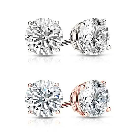 Solid Sterling Silver Round Crystal Studs Earrings - DailySale