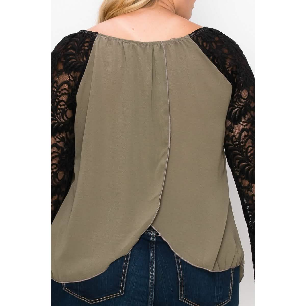 Solid Top Featuring Flattering Lace Bell Sleeves Women's Tops - DailySale
