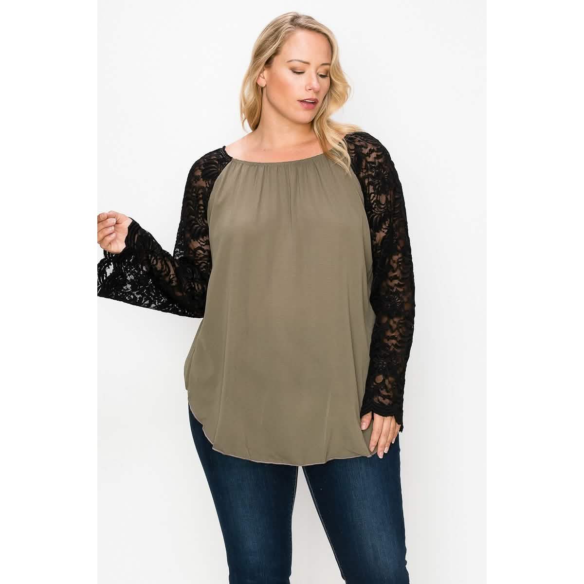 Solid Top Featuring Flattering Lace Bell Sleeves Women's Tops - DailySale