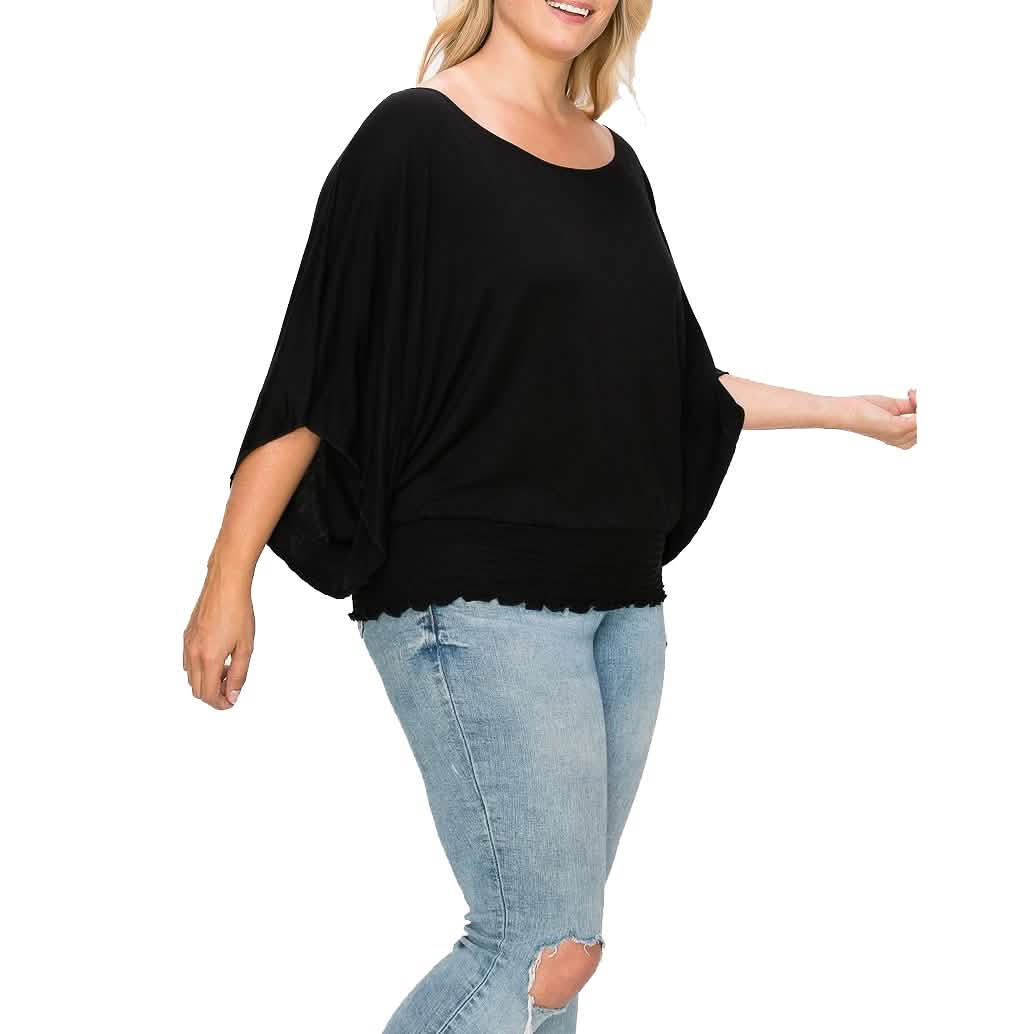 Solid Top Featuring Flattering Wide Sleeves Women's Tops - DailySale