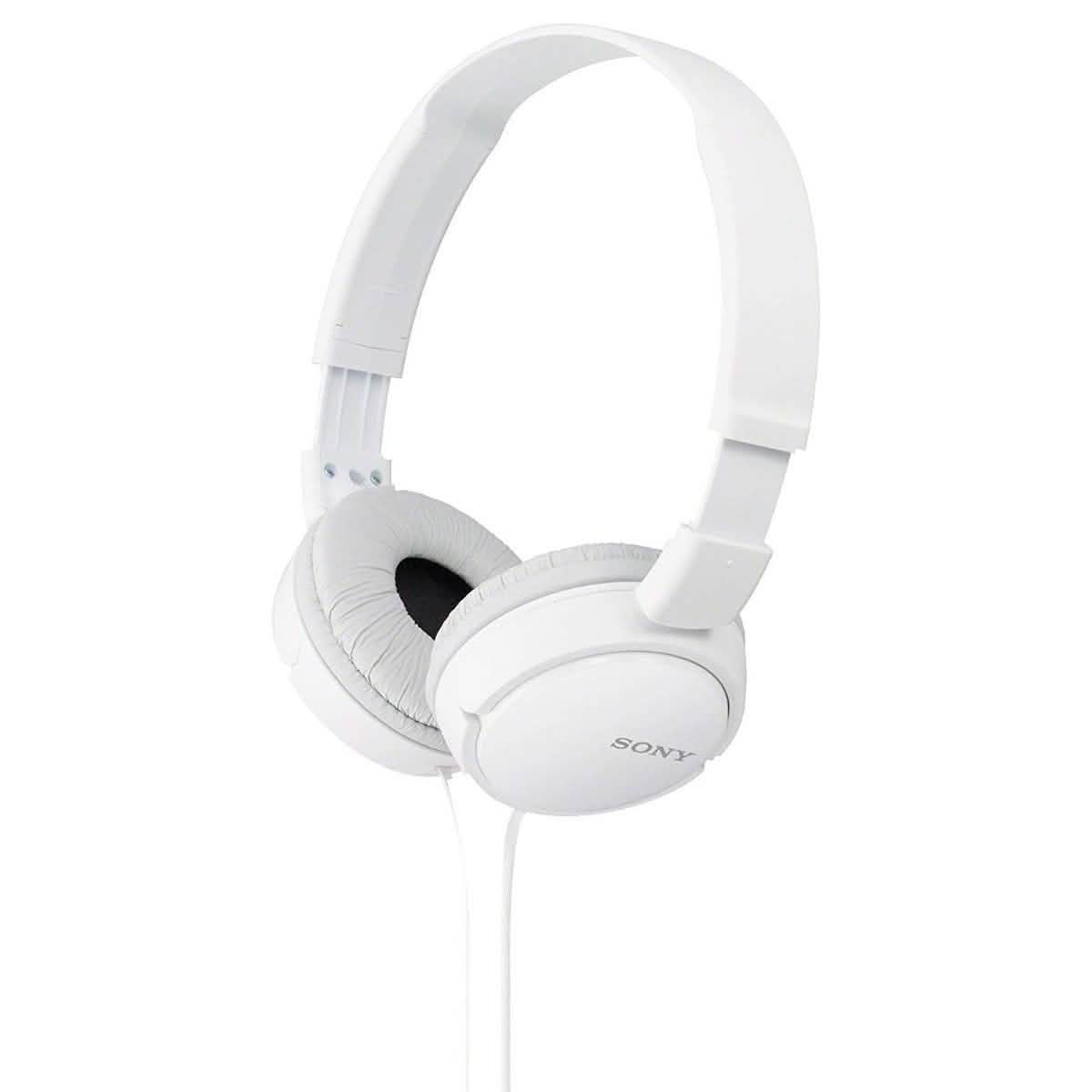 White set of Sony MDRZX110 Stereo Headphones over a white background
