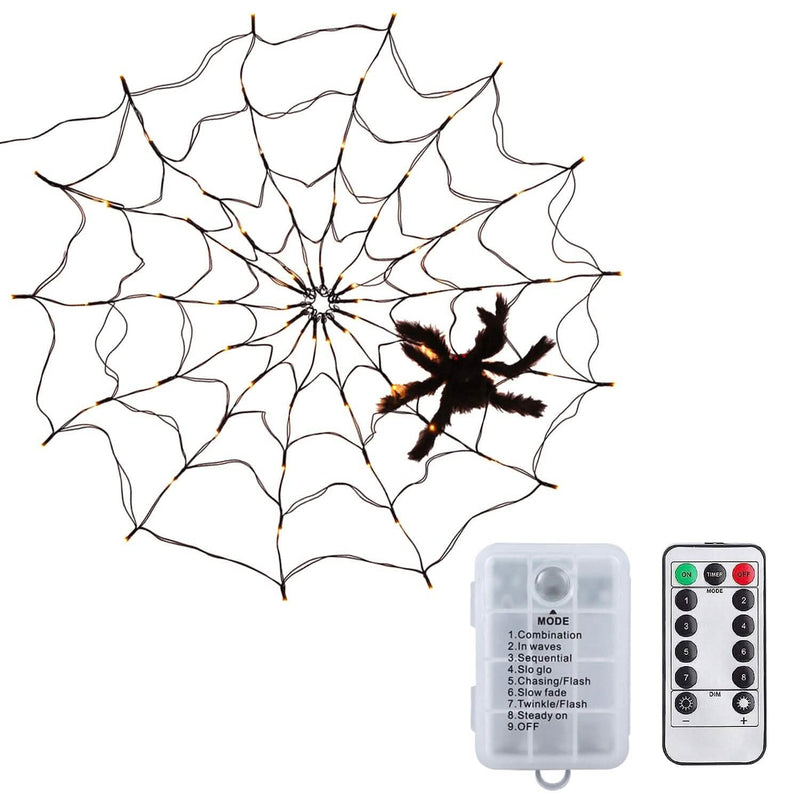 Spider Web Light with Hairy Spider 70LED Battery Powered Remote Control 8 Lighting Modes Holiday Decor & Apparel - DailySale