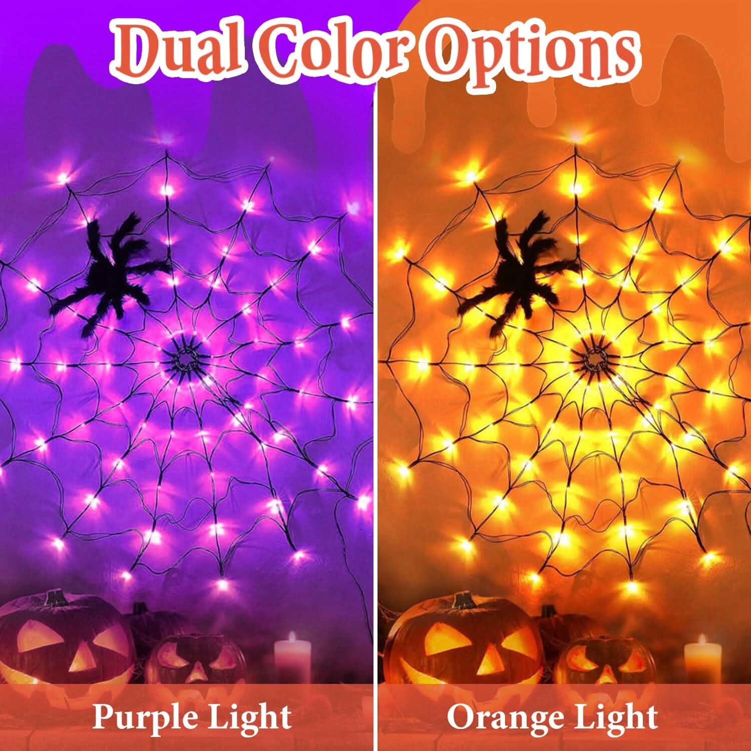 Spider Web Light with Hairy Spider 70LED Battery Powered Remote Control 8 Lighting Modes Holiday Decor & Apparel - DailySale
