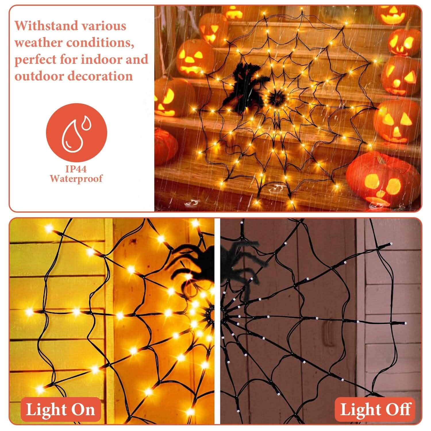 Spider Web Light with Hairy Spider 70LED Battery Powered Remote Control 8 Lighting Modes Holiday Decor & Apparel - DailySale
