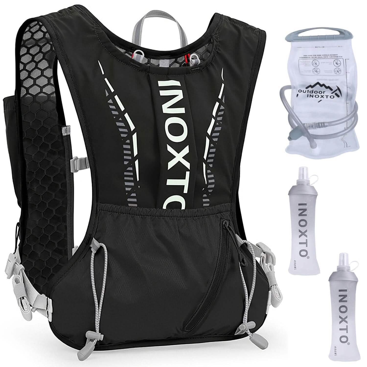 Sport Hydration Vest Running Backpack with 15oz, 50oz Water Bladder Sports & Outdoors Black - DailySale