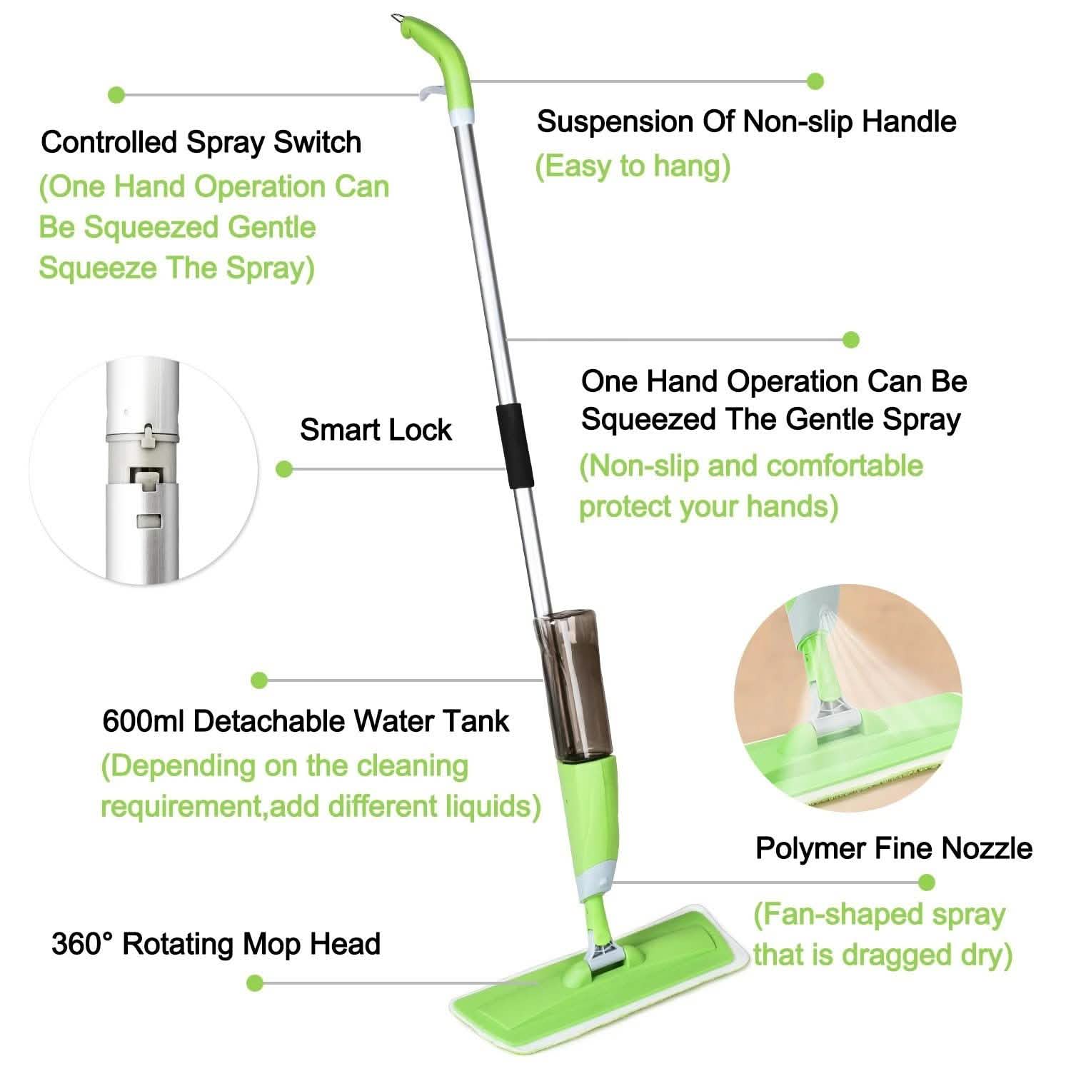 Spray Mop 360° Rotating Head Floor Cleaner 600Ml Bottle Fiber Sweeper Flat Mop Household Appliances - DailySale