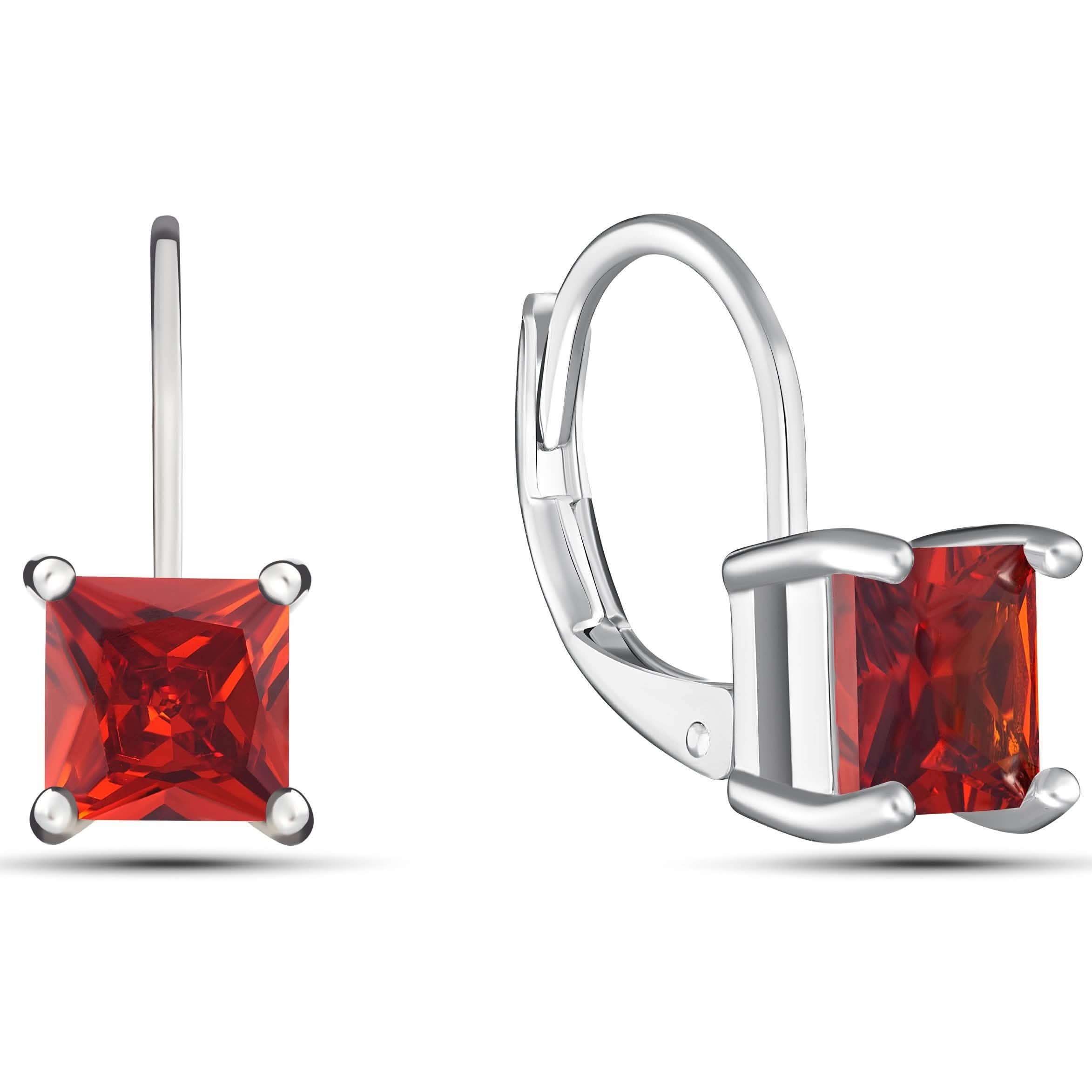 Square Cut Gemstone Leverback Earrings Earrings Red - DailySale