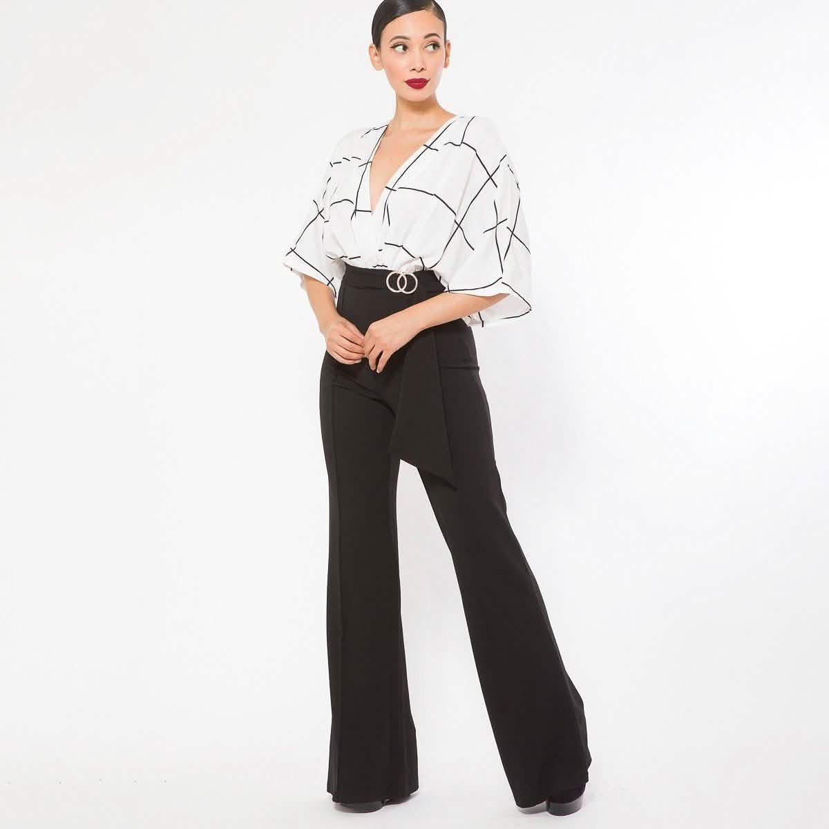 Square Print Woven Top Detailed Fashion Jumpsuit Women's Tops - DailySale