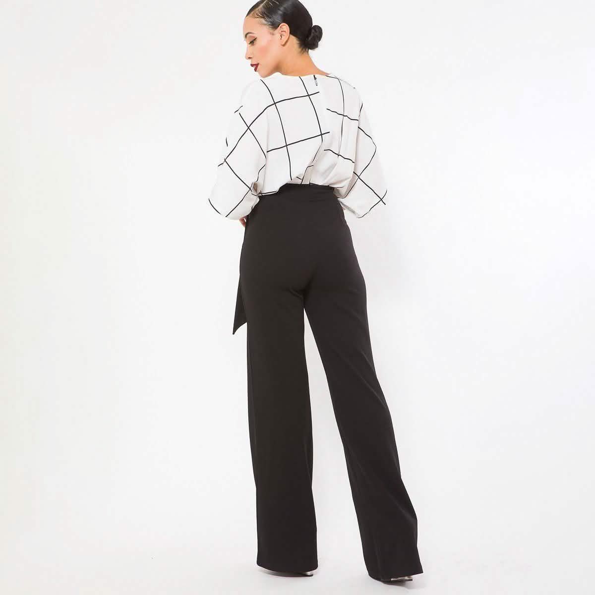 Square Print Woven Top Detailed Fashion Jumpsuit Women's Tops - DailySale