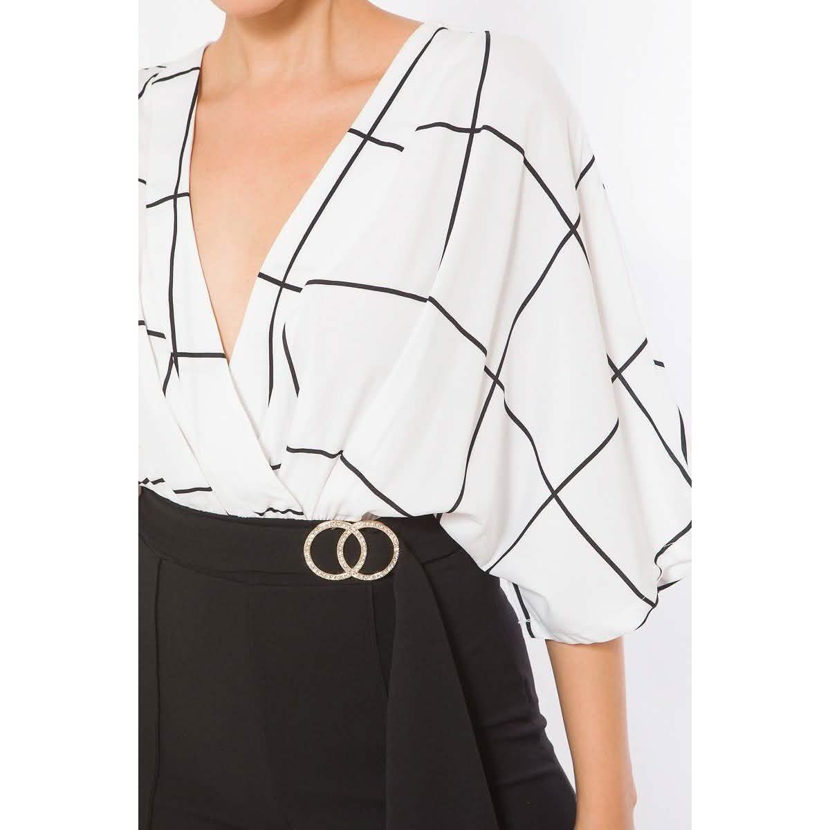 Square Print Woven Top Detailed Fashion Jumpsuit Women's Tops - DailySale