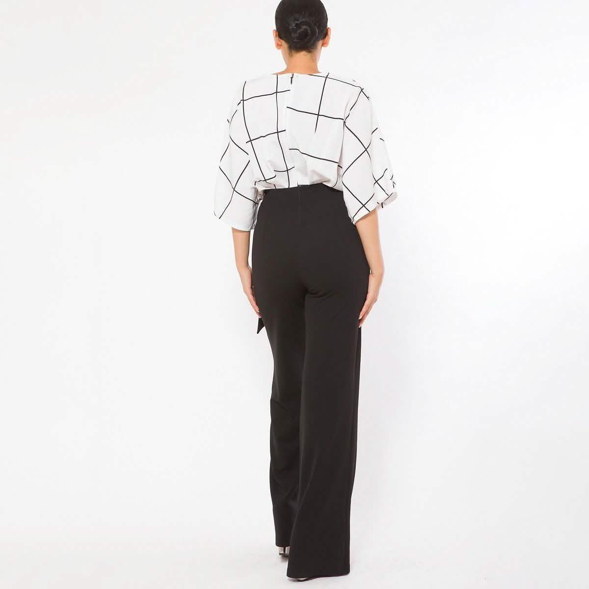 Square Print Woven Top Detailed Fashion Jumpsuit Women's Tops - DailySale