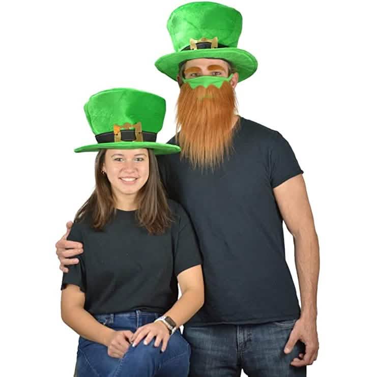 St. Patrick's Day Beard Face Mask and Green Hat Leprechaun Costume for Adults Holiday Decor & Apparel - DailySale