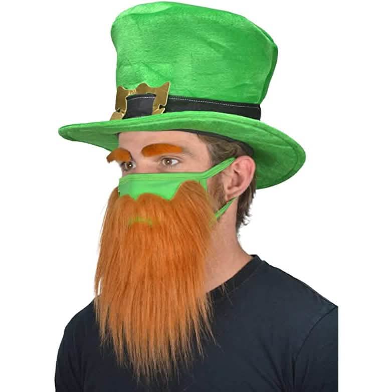 St. Patrick's Day Beard Face Mask and Green Hat Leprechaun Costume for Adults Holiday Decor & Apparel - DailySale