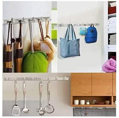 Stainless Steel 24" Wall Mounted Rack with 8 Hooks - Silver Kitchen Storage - DailySale
