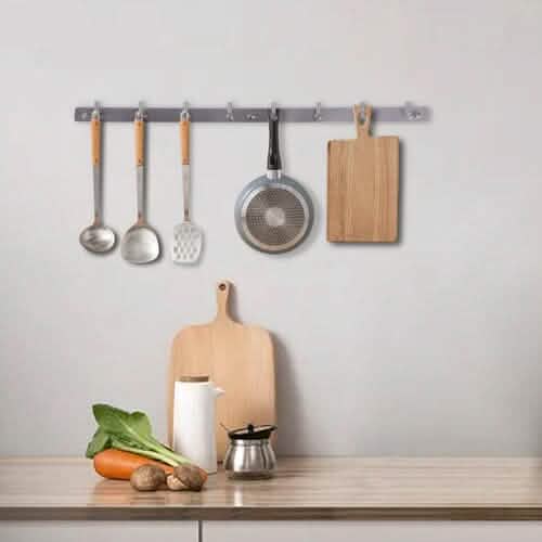 Stainless Steel 24" Wall Mounted Rack with 8 Hooks - Silver Kitchen Storage - DailySale