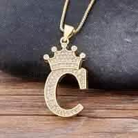 Stainless Steel Gold Overlay Hip Hop Crown A-Z Letters Necklace for Men and Women Necklaces C - DailySale