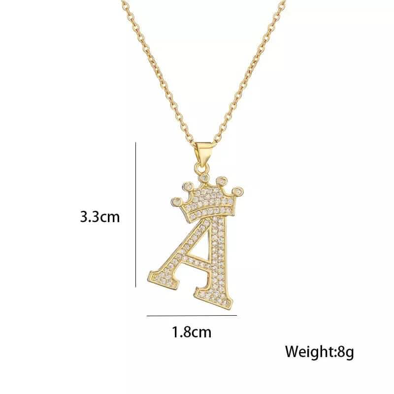 Stainless Steel Gold Overlay Hip Hop Crown A-Z Letters Necklace for Men and Women Necklaces - DailySale