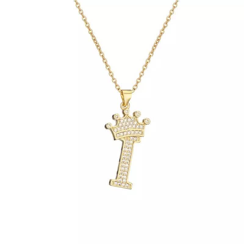 Stainless Steel Gold Overlay Hip Hop Crown A-Z Letters Necklace for Men and Women Necklaces I - DailySale