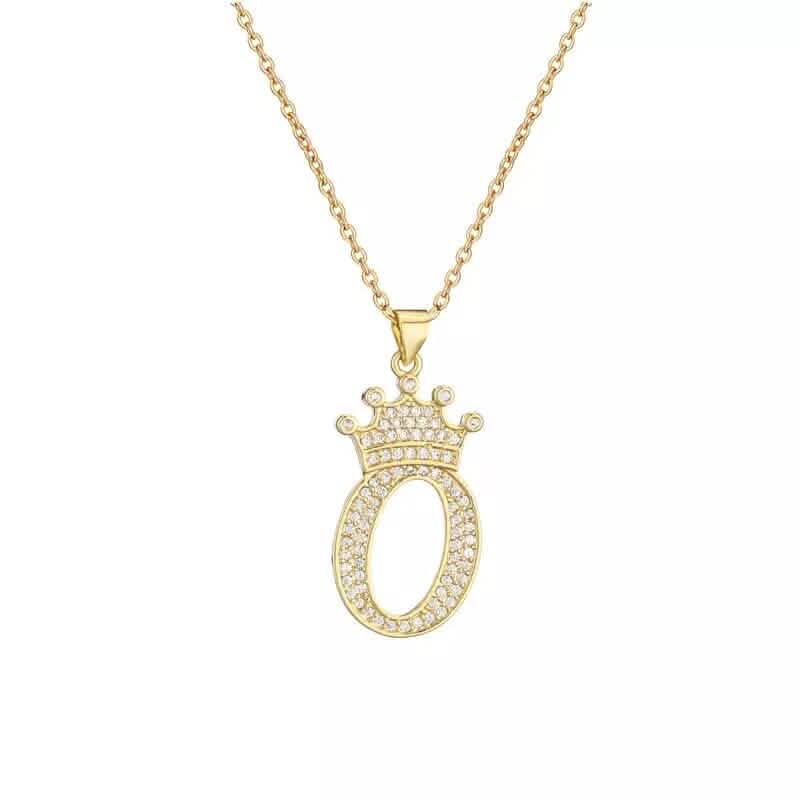 Stainless Steel Gold Overlay Hip Hop Crown A-Z Letters Necklace for Men and Women Necklaces O - DailySale