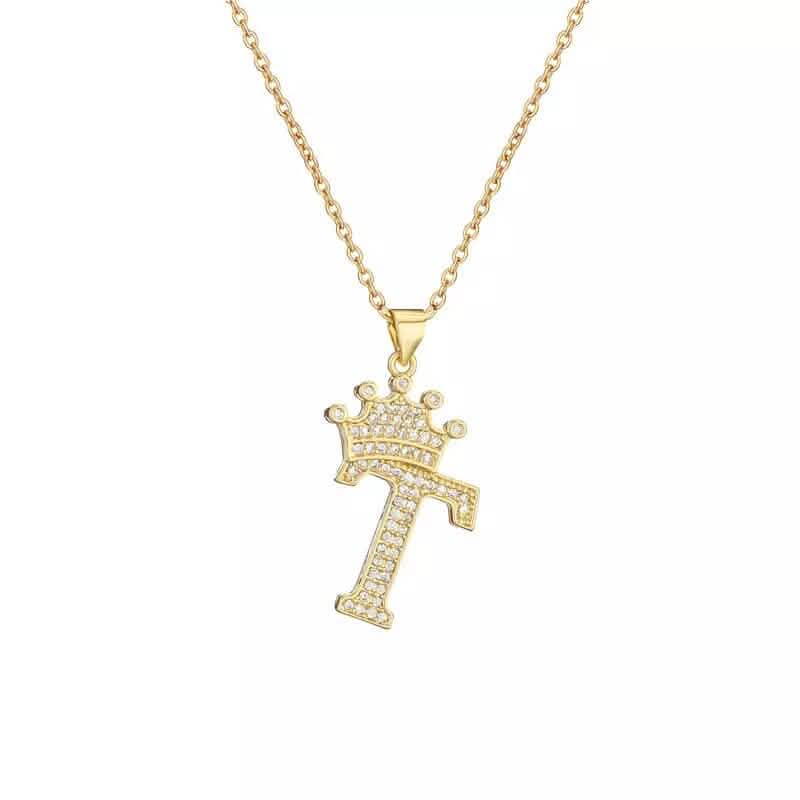 Stainless Steel Gold Overlay Hip Hop Crown A-Z Letters Necklace for Men and Women Necklaces T - DailySale