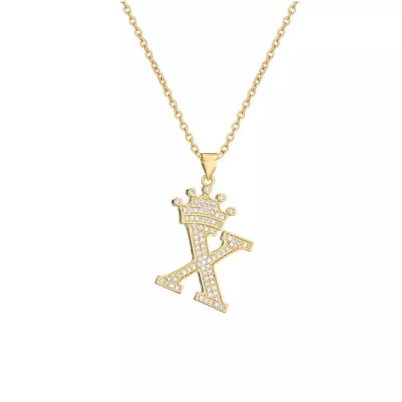 Stainless Steel Gold Overlay Hip Hop Crown A-Z Letters Necklace for Men and Women Necklaces X - DailySale