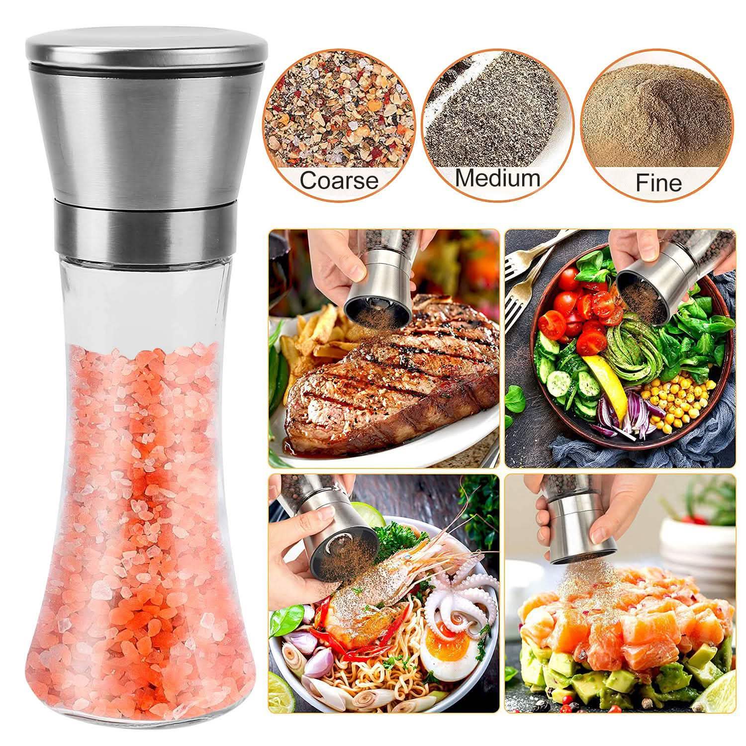 Stainless Steel Salt Pepper Grinder with Adjustable Coarseness Kitchen & Dining - DailySale