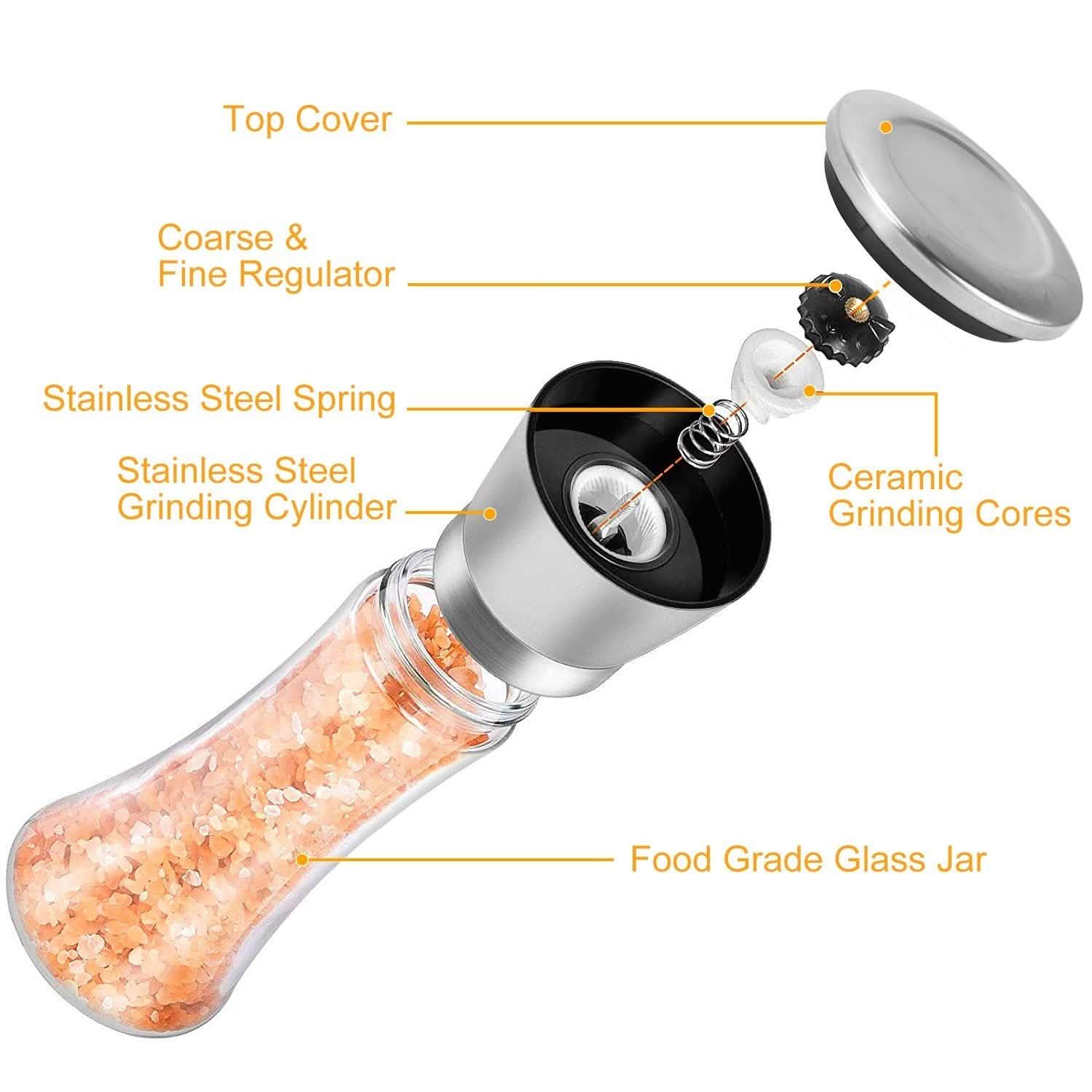 Stainless Steel Salt Pepper Grinder with Adjustable Coarseness Kitchen & Dining - DailySale