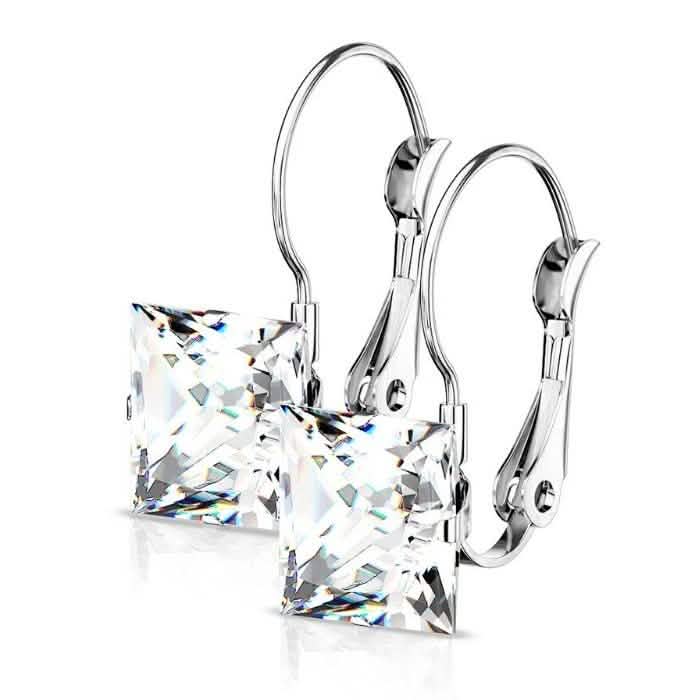 Stainless Steel Square CZ Gem Earrings Earrings Clear - DailySale