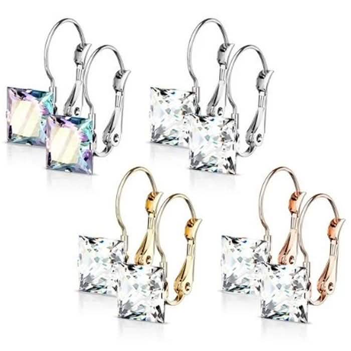 Stainless Steel Square CZ Gem Earrings Earrings - DailySale