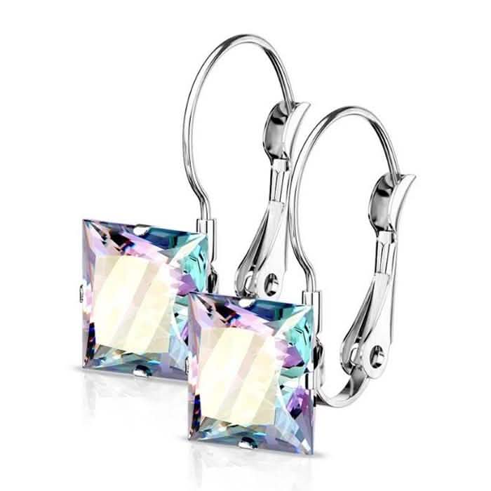 Stainless Steel Square CZ Gem Earrings Earrings Rainbow - DailySale