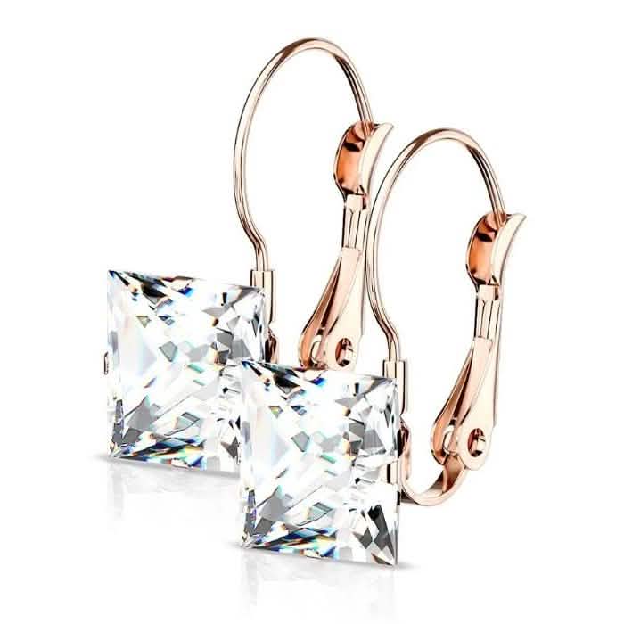 Stainless Steel Square CZ Gem Earrings Earrings Rose Gold - DailySale