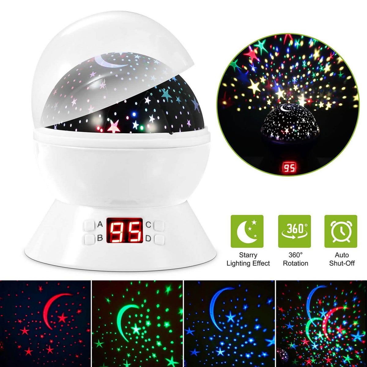 Star Moon LED Projector Lamp Kids Night Light Indoor Lighting - DailySale
