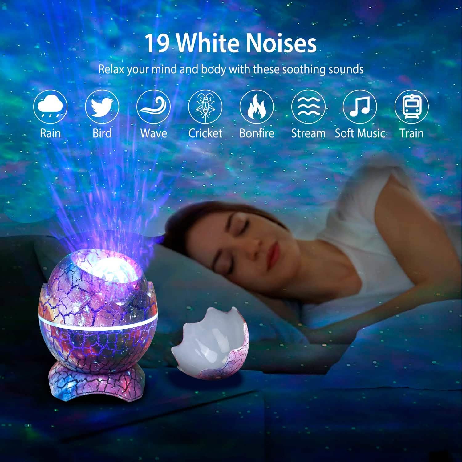 Star Project Lamp Galaxy Light Dinosaur Egg with Wireless Speaker and Remote Control Indoor Lighting - DailySale
