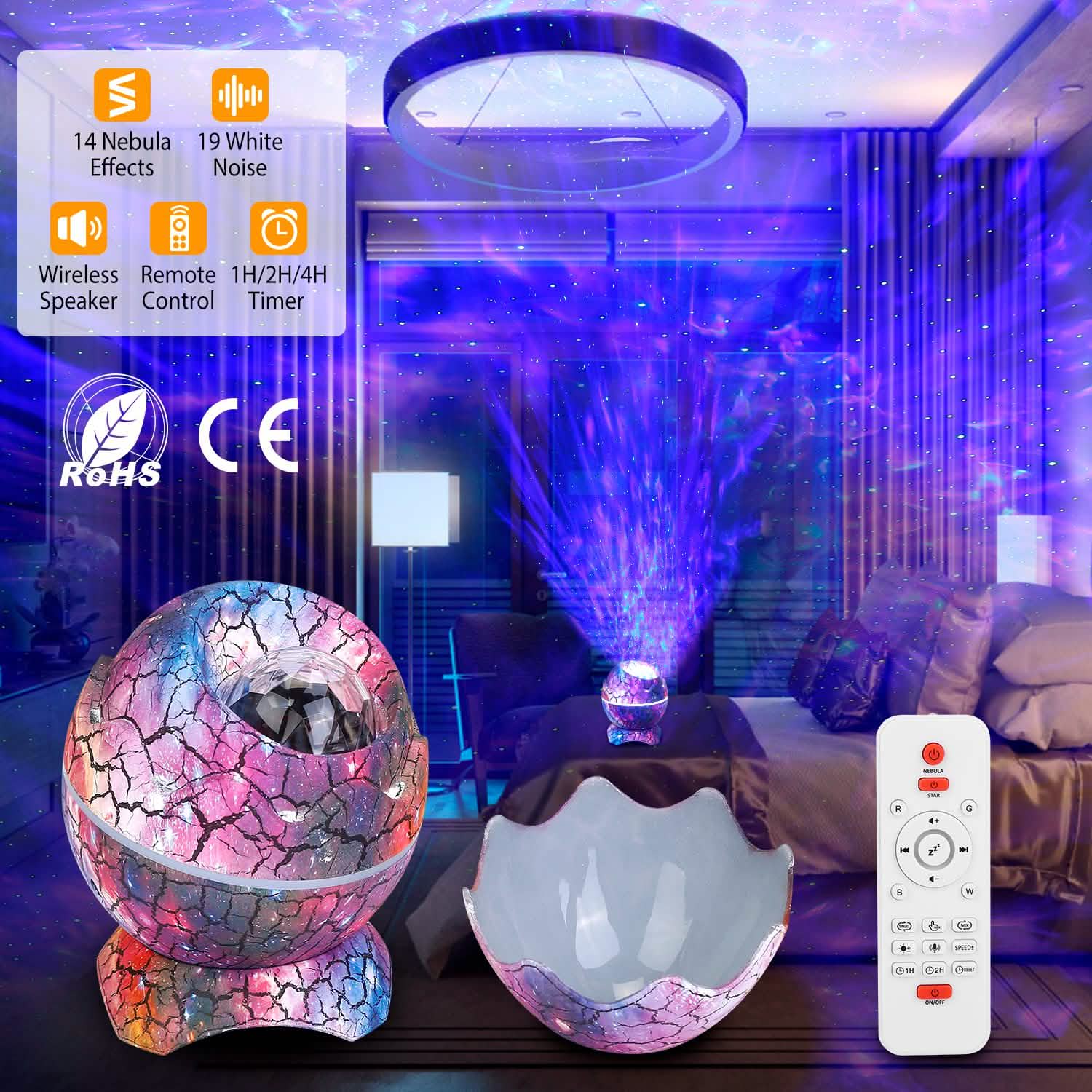 Star Project Lamp Galaxy Light Dinosaur Egg with Wireless Speaker and Remote Control Indoor Lighting - DailySale