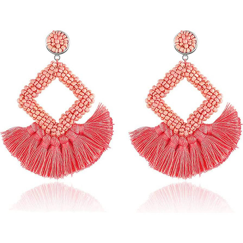 Statement Boho Drop Earrings Earrings Pink - DailySale
